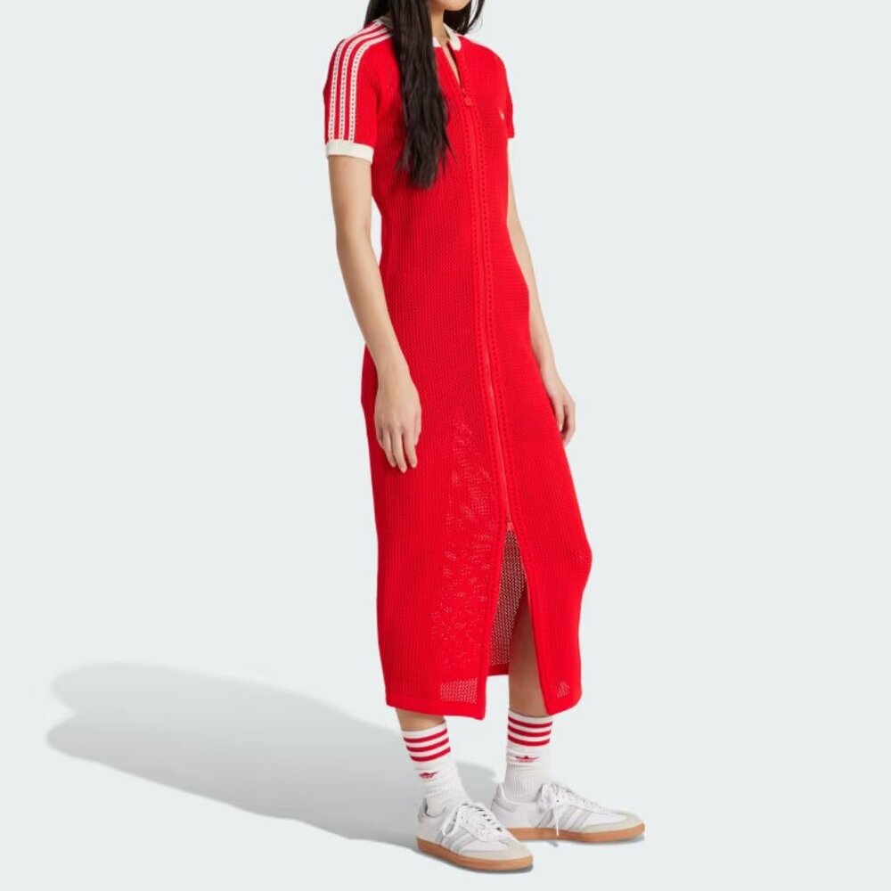 adidas Originals Premium Crochet Dress Red - Picture 5 of 5